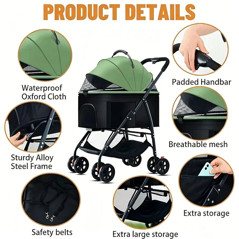 Pack-Paws 3-in-1 Compact Dog Car Stroller