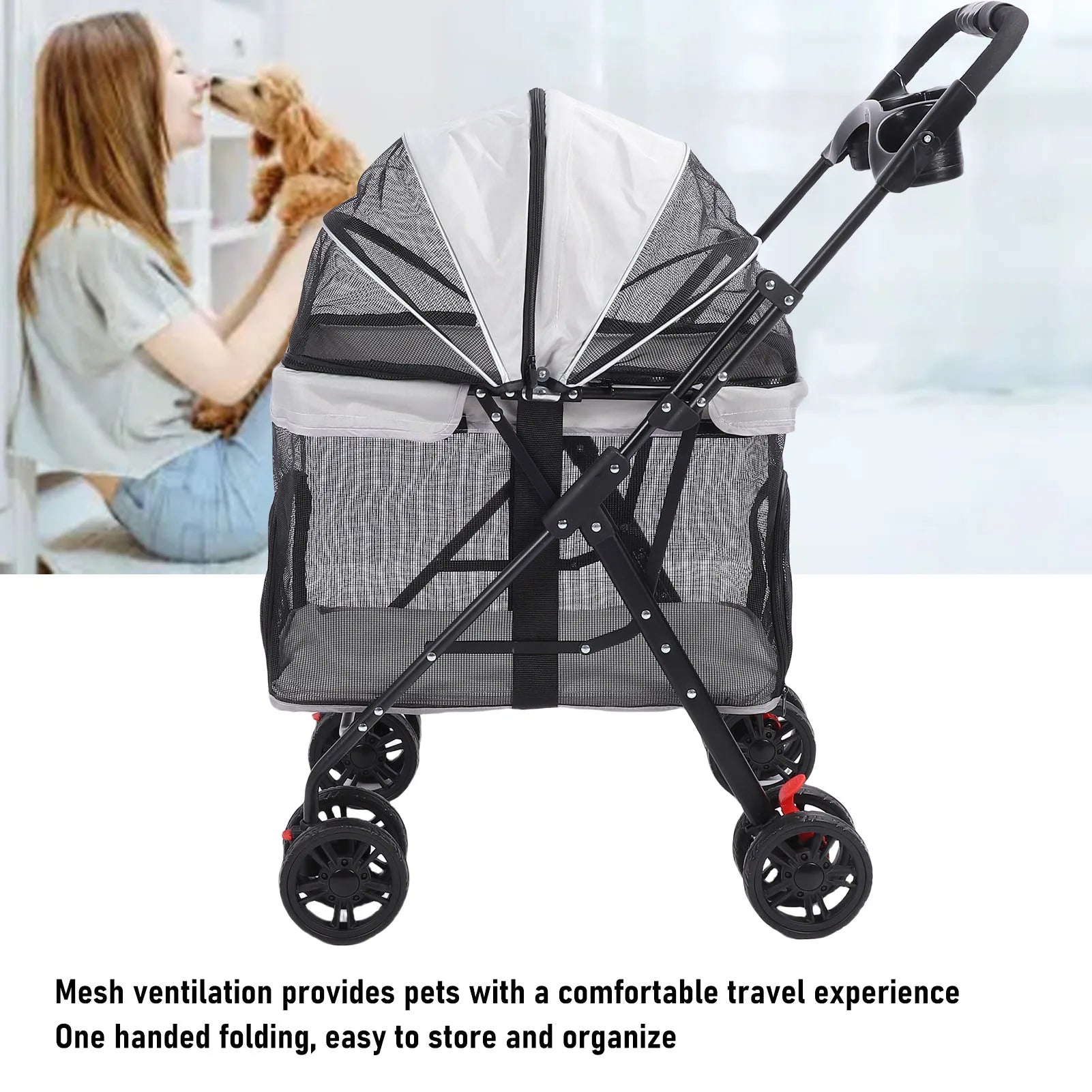 Pack-Paws Four-Wheel One-Click Folding Dog Wagon