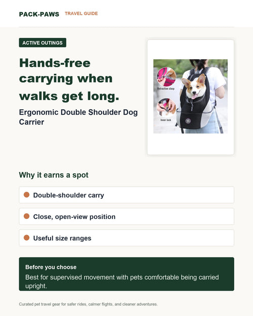 Pack-Paws travel guide card for ergonomic double shoulder dog carrier