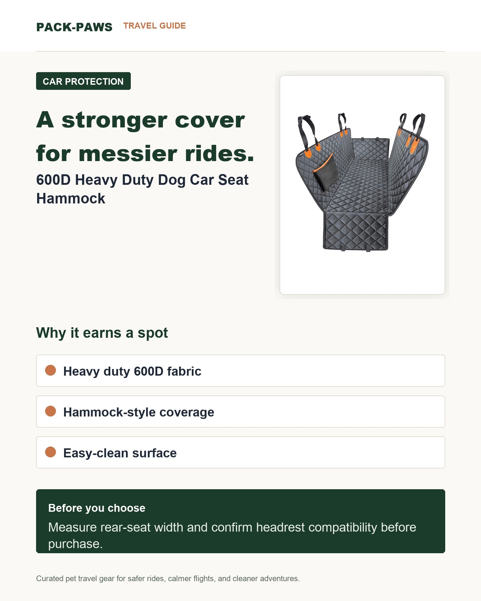 Pack-Paws travel guide card for 600d heavy duty dog car seat hammock