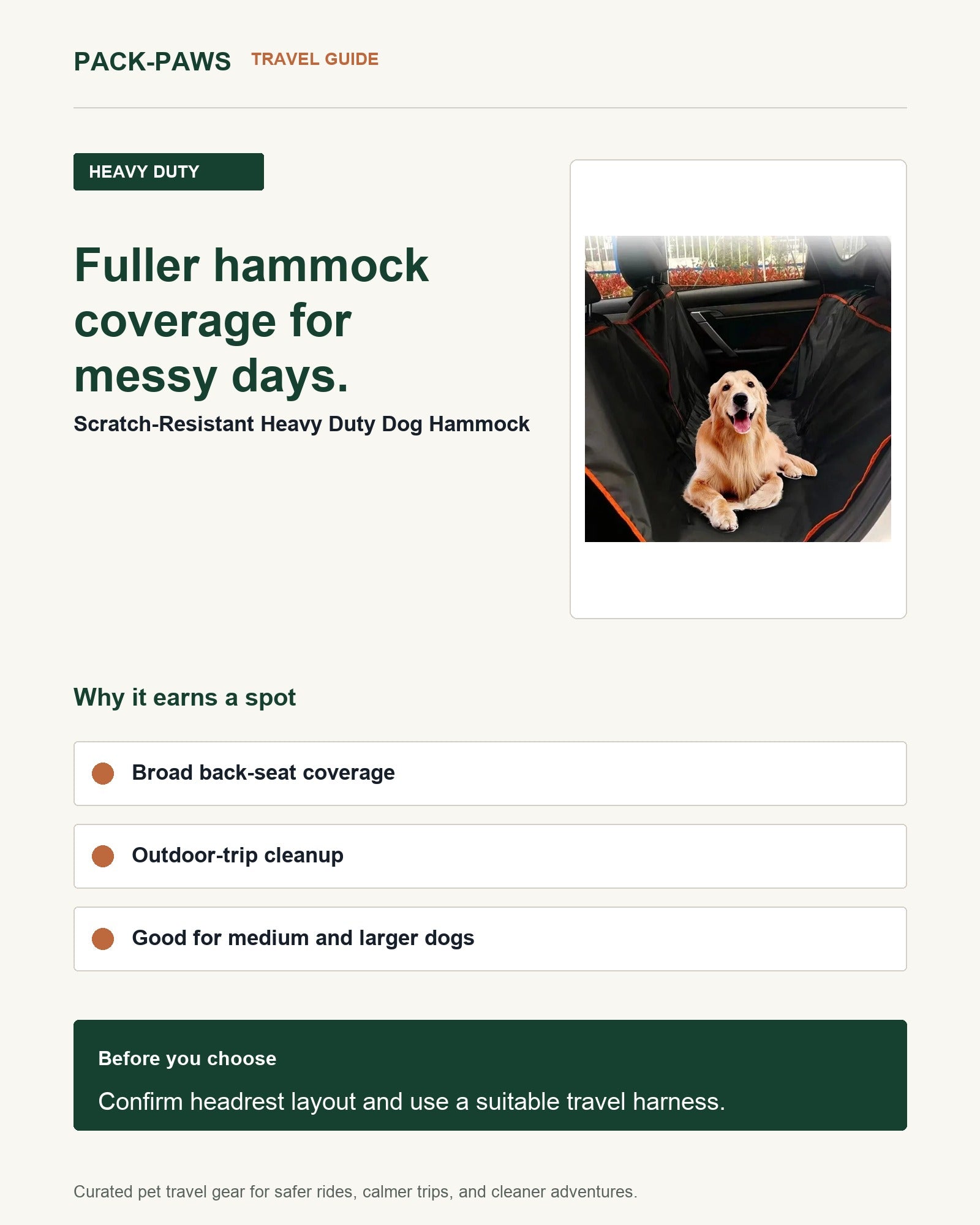 Pack-Paws travel guide card for scratch-resistant heavy duty dog hammock