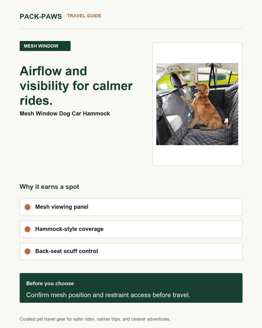 Pack-Paws travel guide card for mesh window dog car hammock