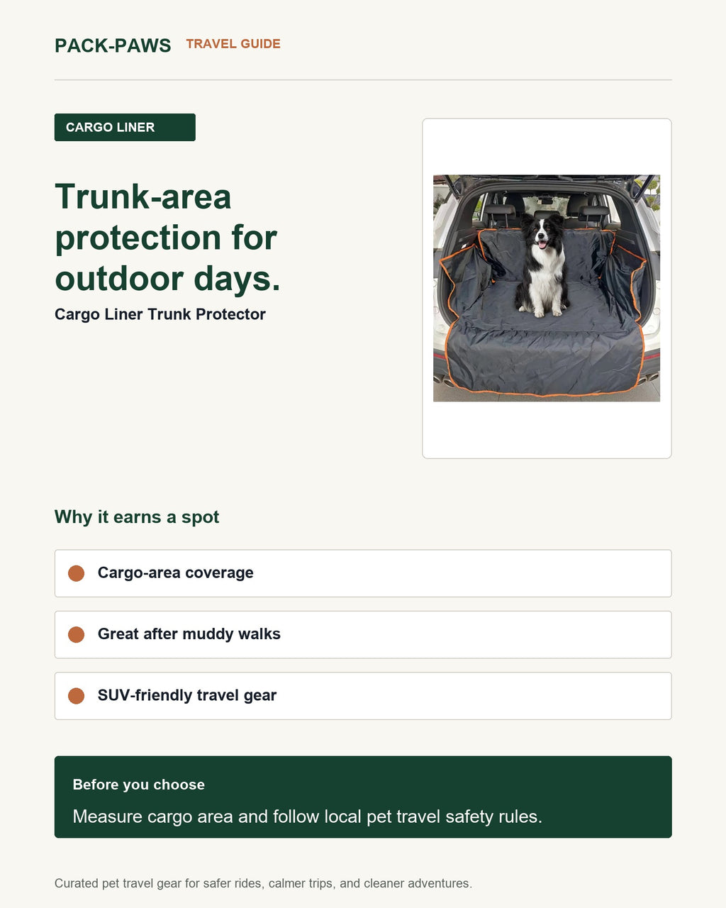 Pack-Paws travel guide card for cargo liner trunk protector