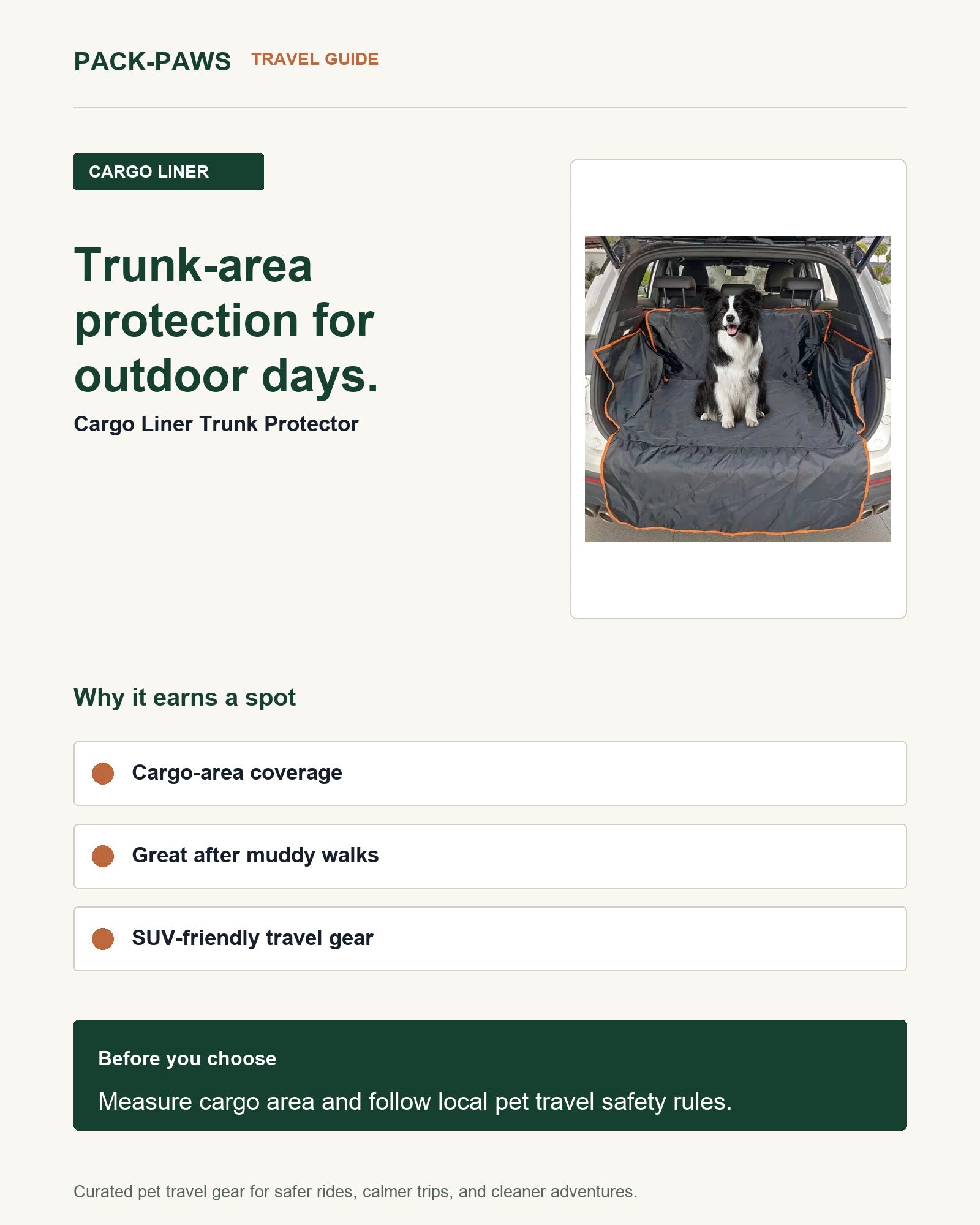 Pack-Paws travel guide card for cargo liner trunk protector