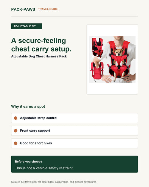 Pack-Paws travel guide card for adjustable dog chest harness pack